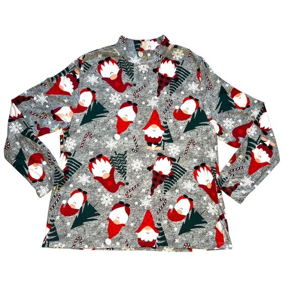 Runway Ready Women’s Holiday Top XL Grey Gnome Snowflake Print Christmas Shirt - Picture 1 of 7